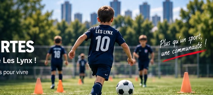 Jeunes joueurs de l’Académie Les Lynx s’entraînant sur un terrain de soccer