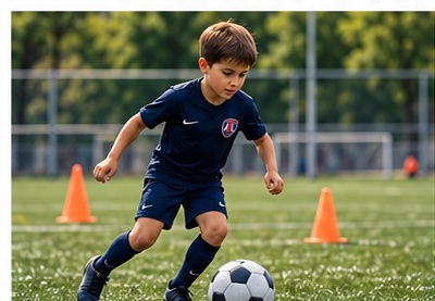 Un jeune joueur apprend à conduire le ballon